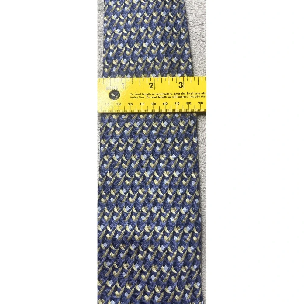 Ermenegildo Zegna‎ Silk Tie Blue Gold Geometric Woven Made in Italy Mens Necktie